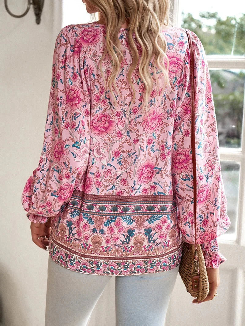 Comfortabele bloemenblouse met lange mouwen voor dames