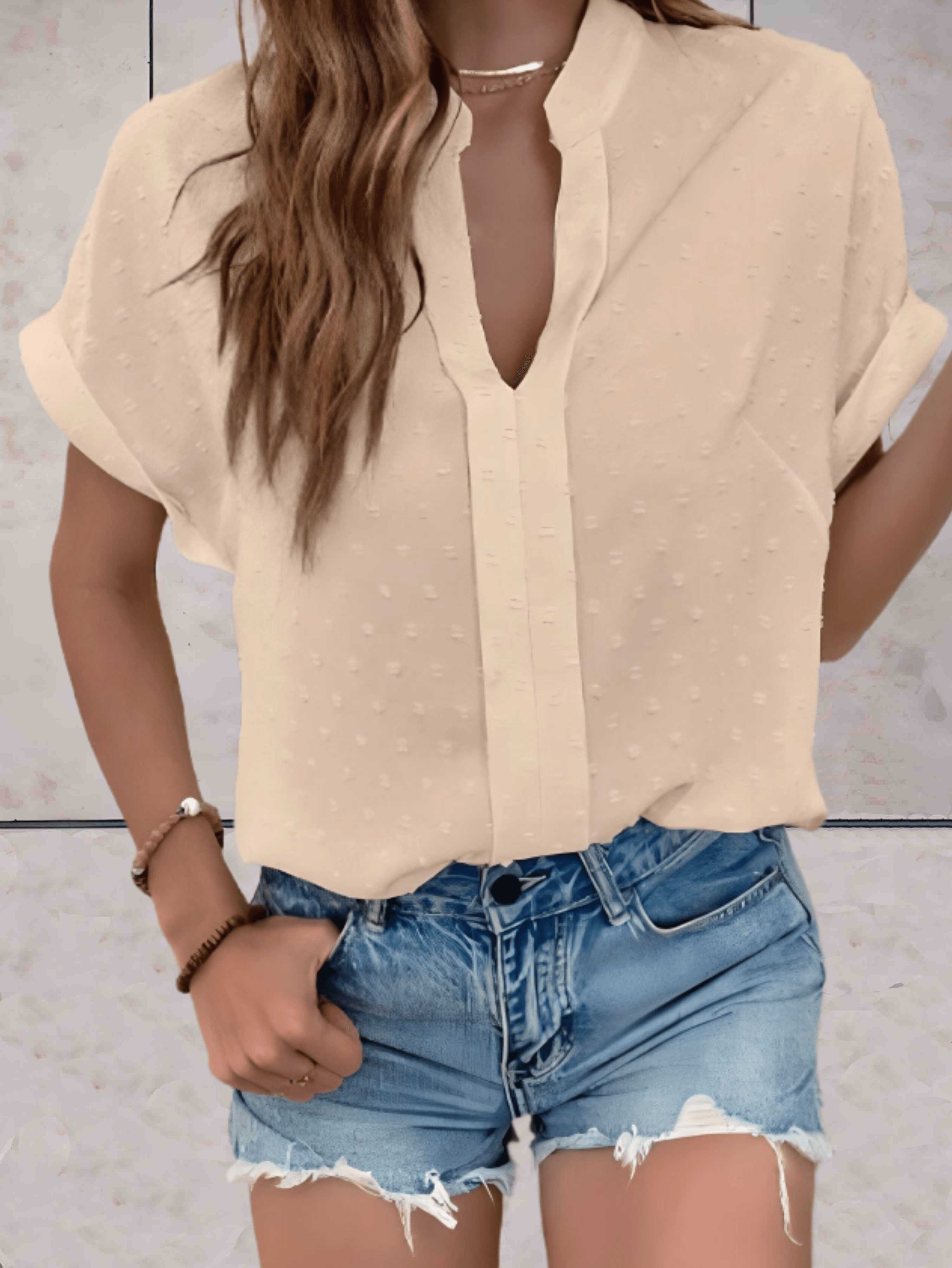 Sabrina - basic effen top met korte mouwen en geplooide details op de mouwen, geplooide voering middenvoor - Sky-Sense