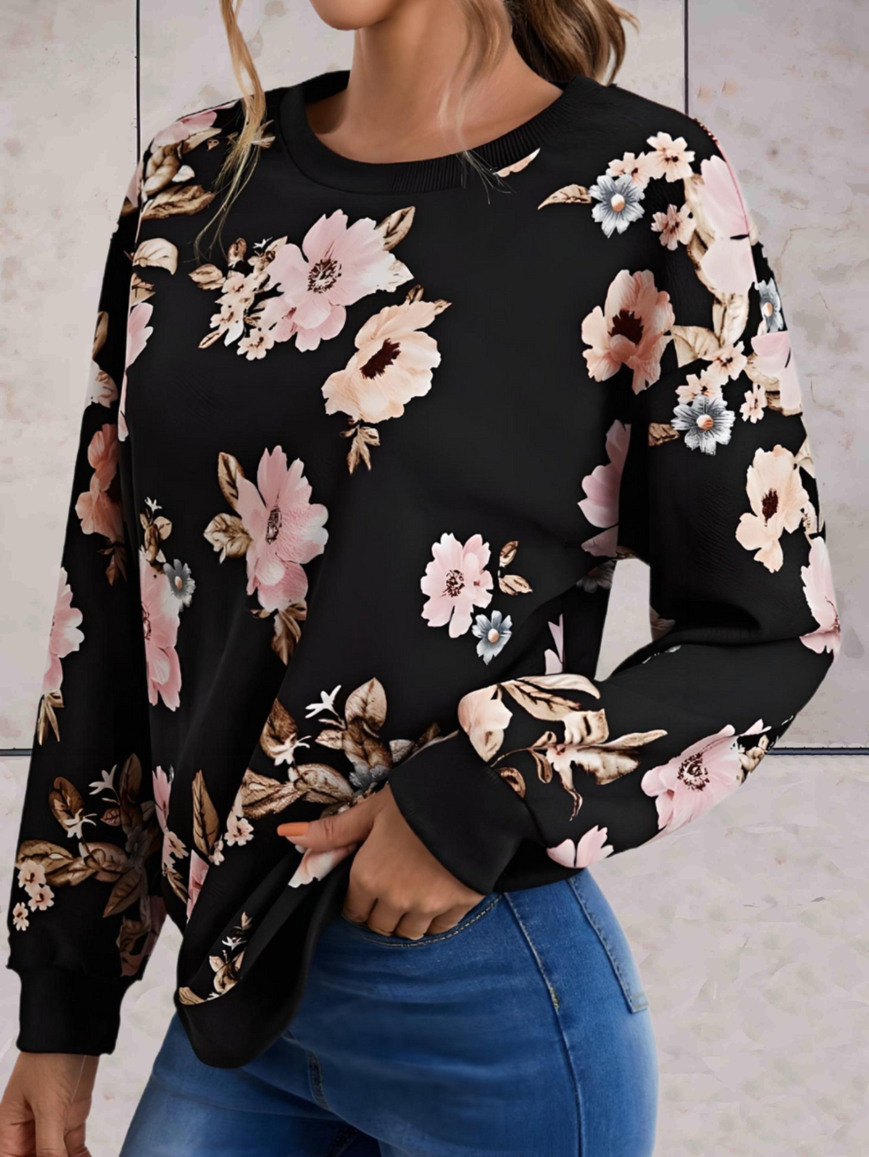 Carmel - Zwarte oversized sweater met volledige bloemenprint - Sky-Sense