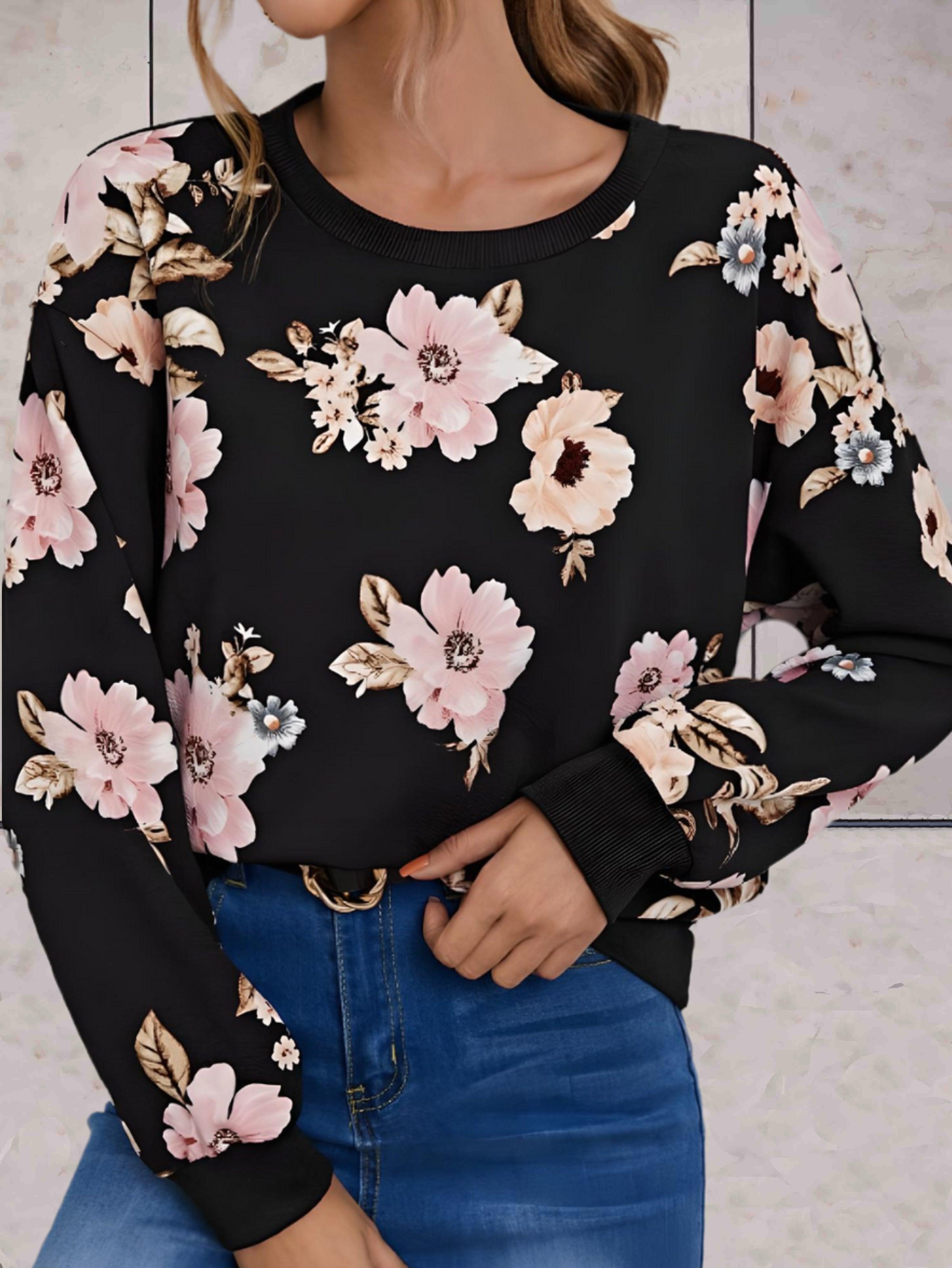 Carmel - Zwarte oversized sweater met volledige bloemenprint - Sky-Sense