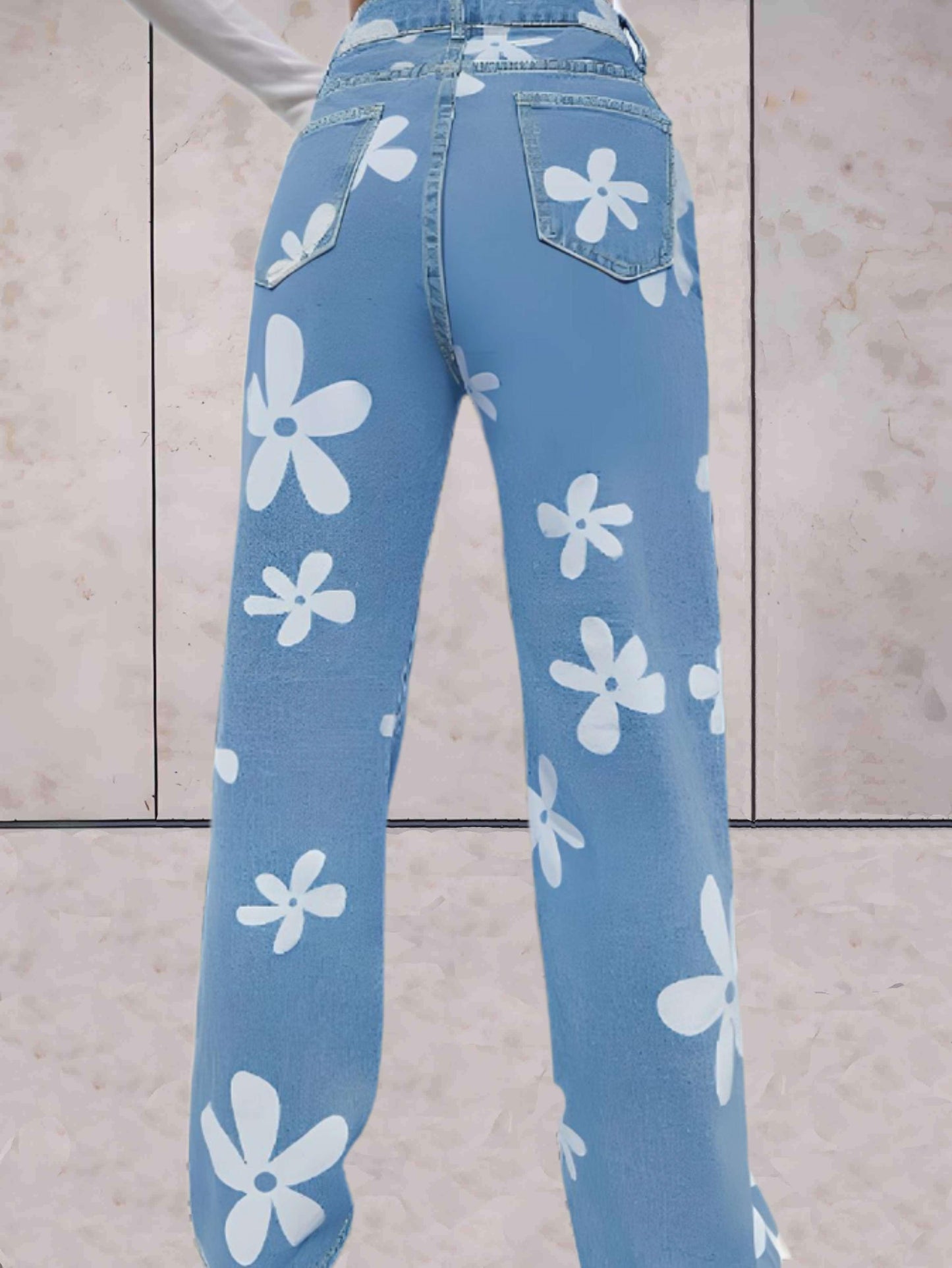 Anesa - Jeans met bloemen en wijde pijpen - Sky-Sense