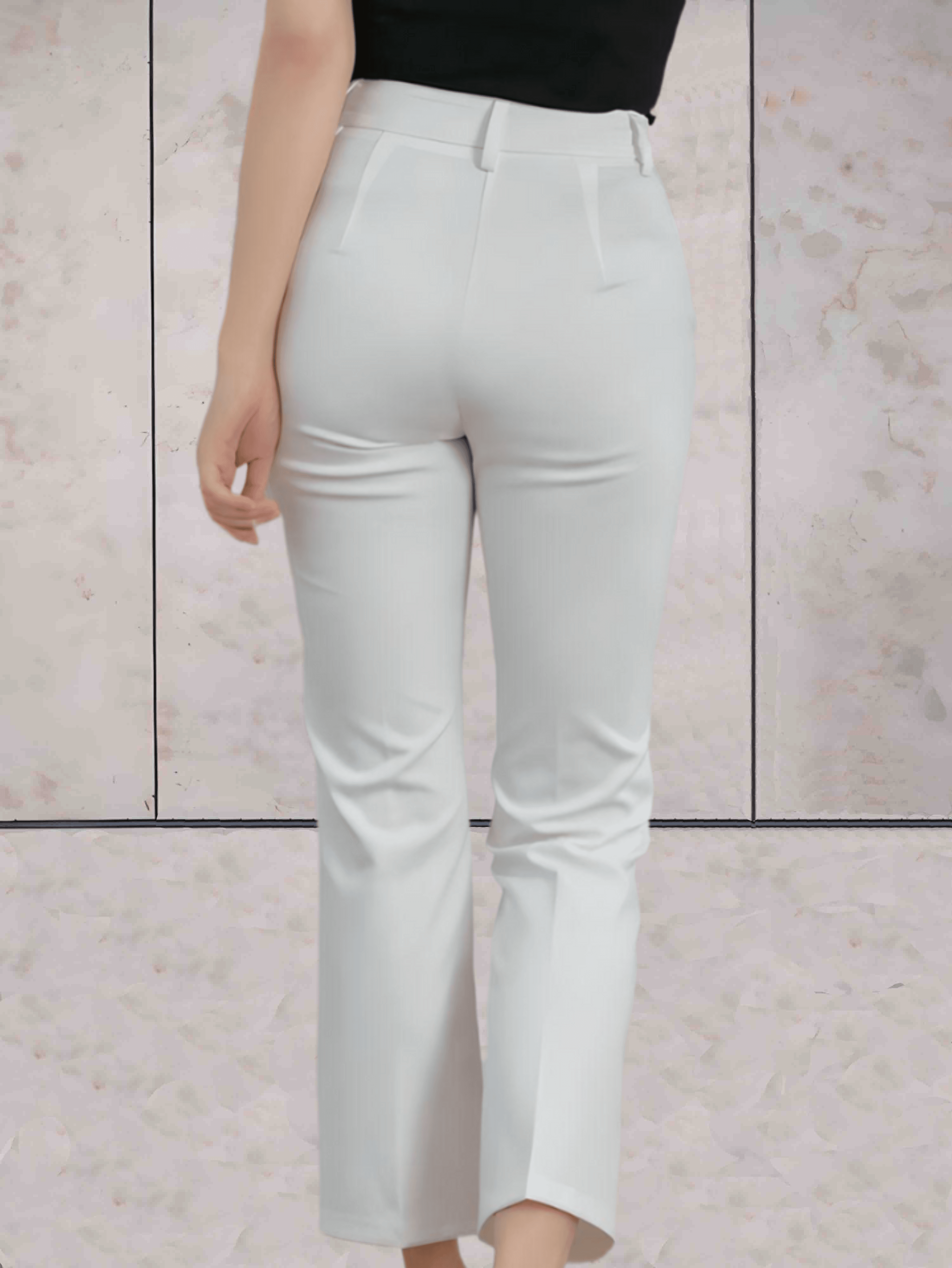 Trisha - stijlvolle formele strakke witte broek met hoge taille, zakken en een broek met wijde pijpen - Sky-Sense