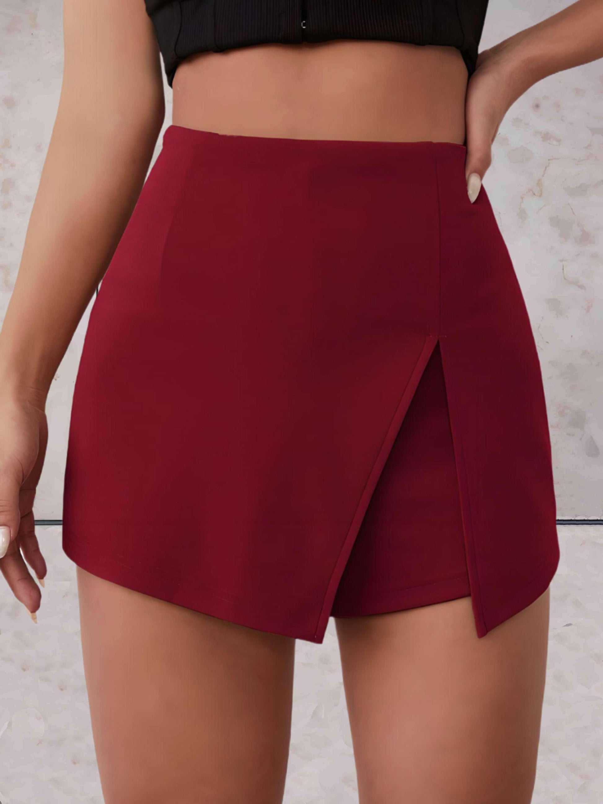 Ally - Strakke high-waist shorts van katoen in bordeaux rood - Sky-Sense