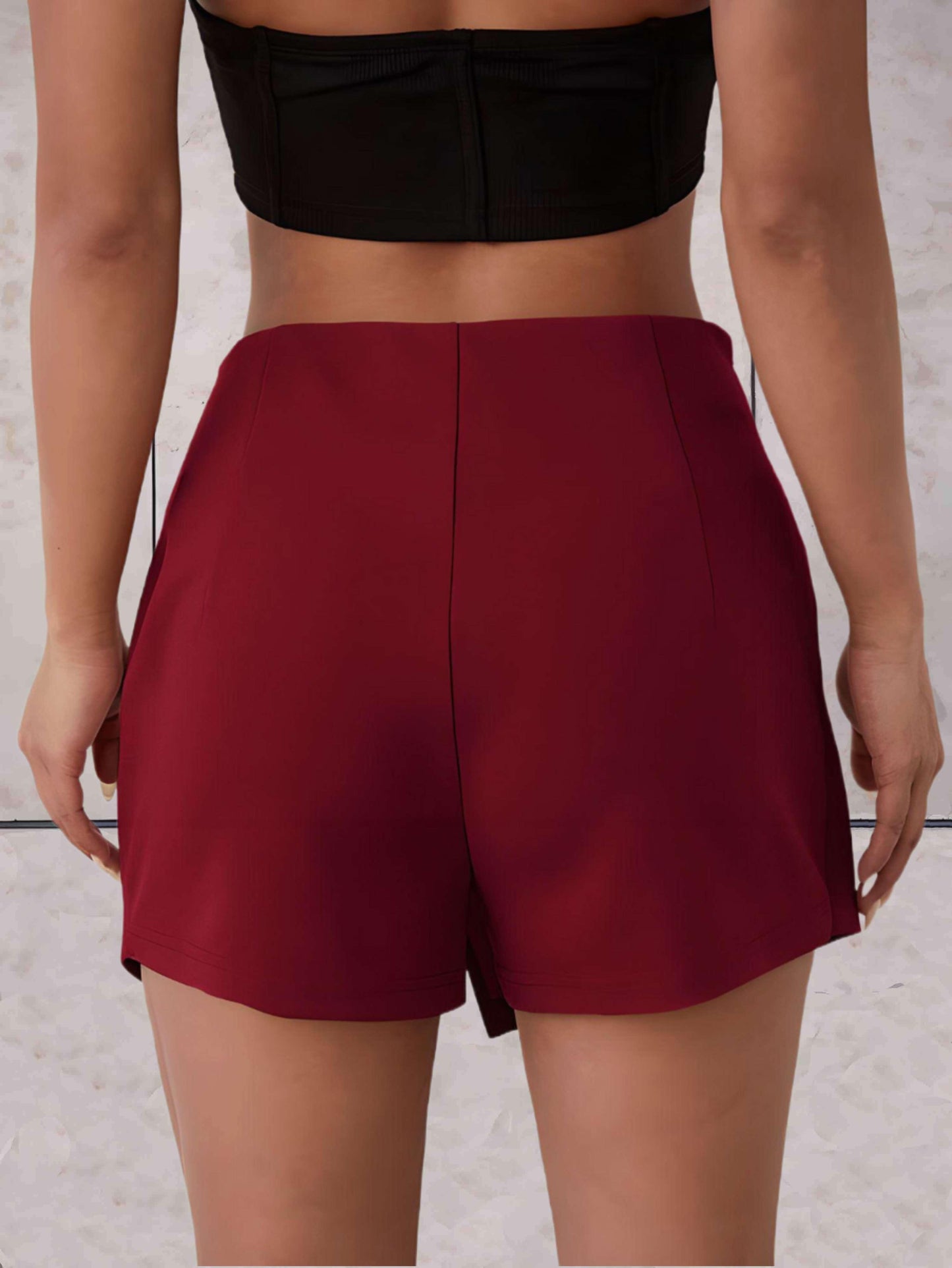 Ally - Strakke high-waist shorts van katoen in bordeaux rood - Sky-Sense
