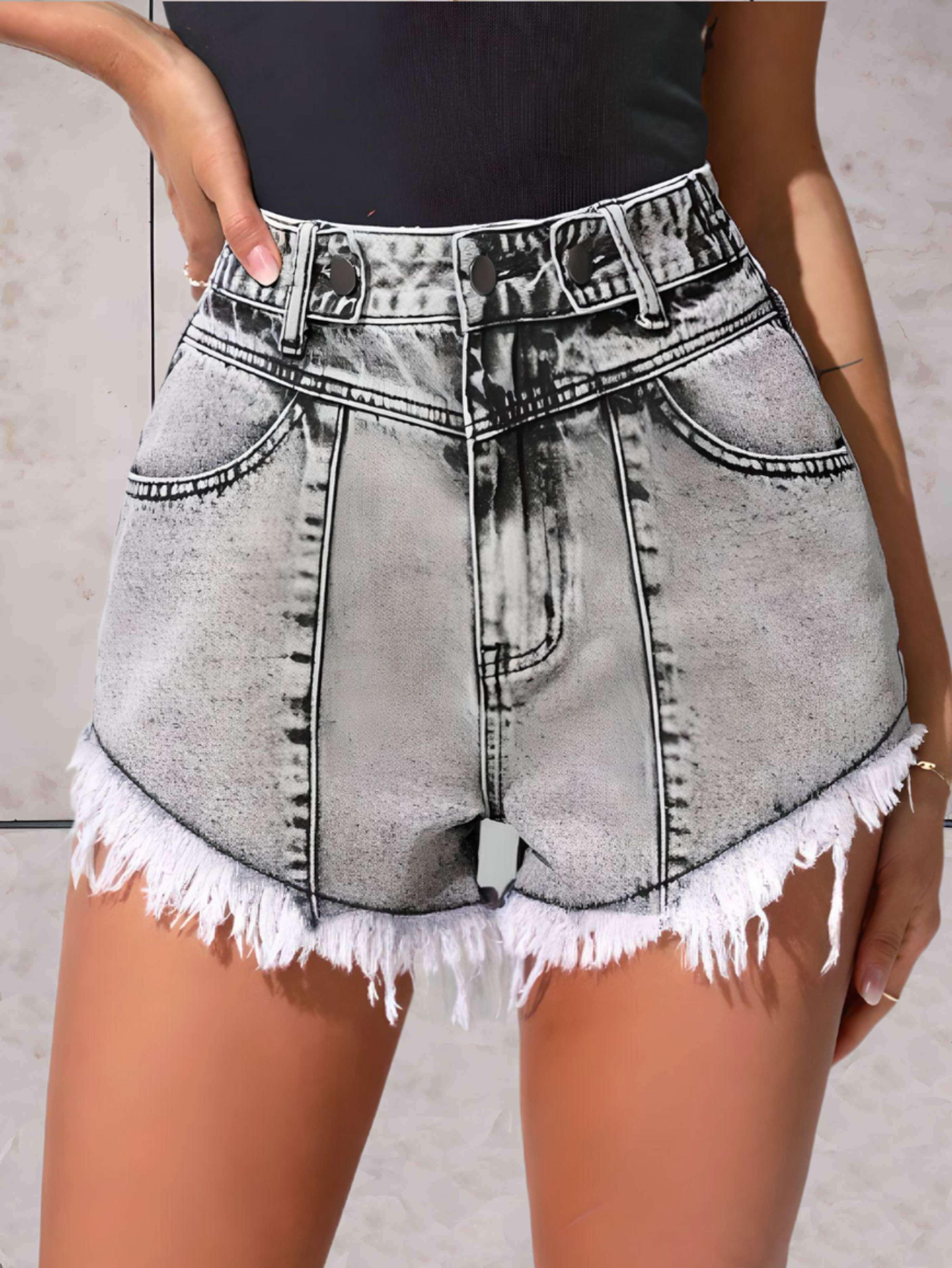 Hera - Denim short geribbelde rand in grijs - Sky-Sense