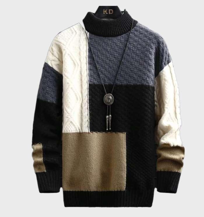 Brandex - Veelkleurige gebreide trui met een hoge halslijn en geribde mouwen - Sky-Sense