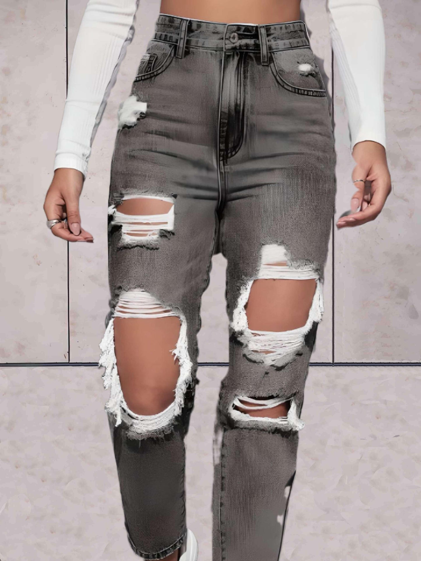 Bona - Meervoudig gescheurde jeans met ombre-design - Sky-Sense