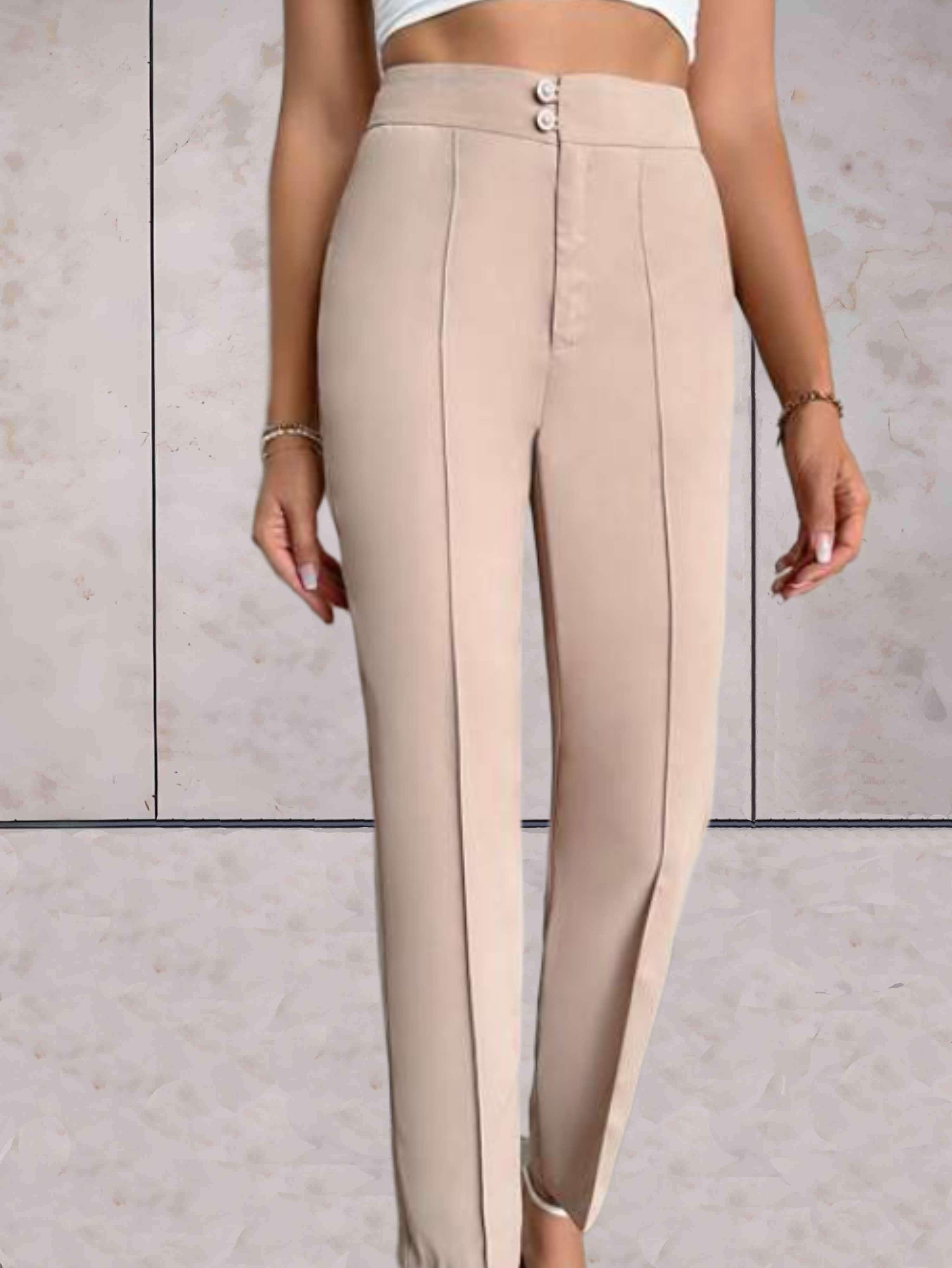 Franciene - Effen en chique broek met hoge taille mooi aansluitend met lijndesign op de pijpen - Sky-Sense