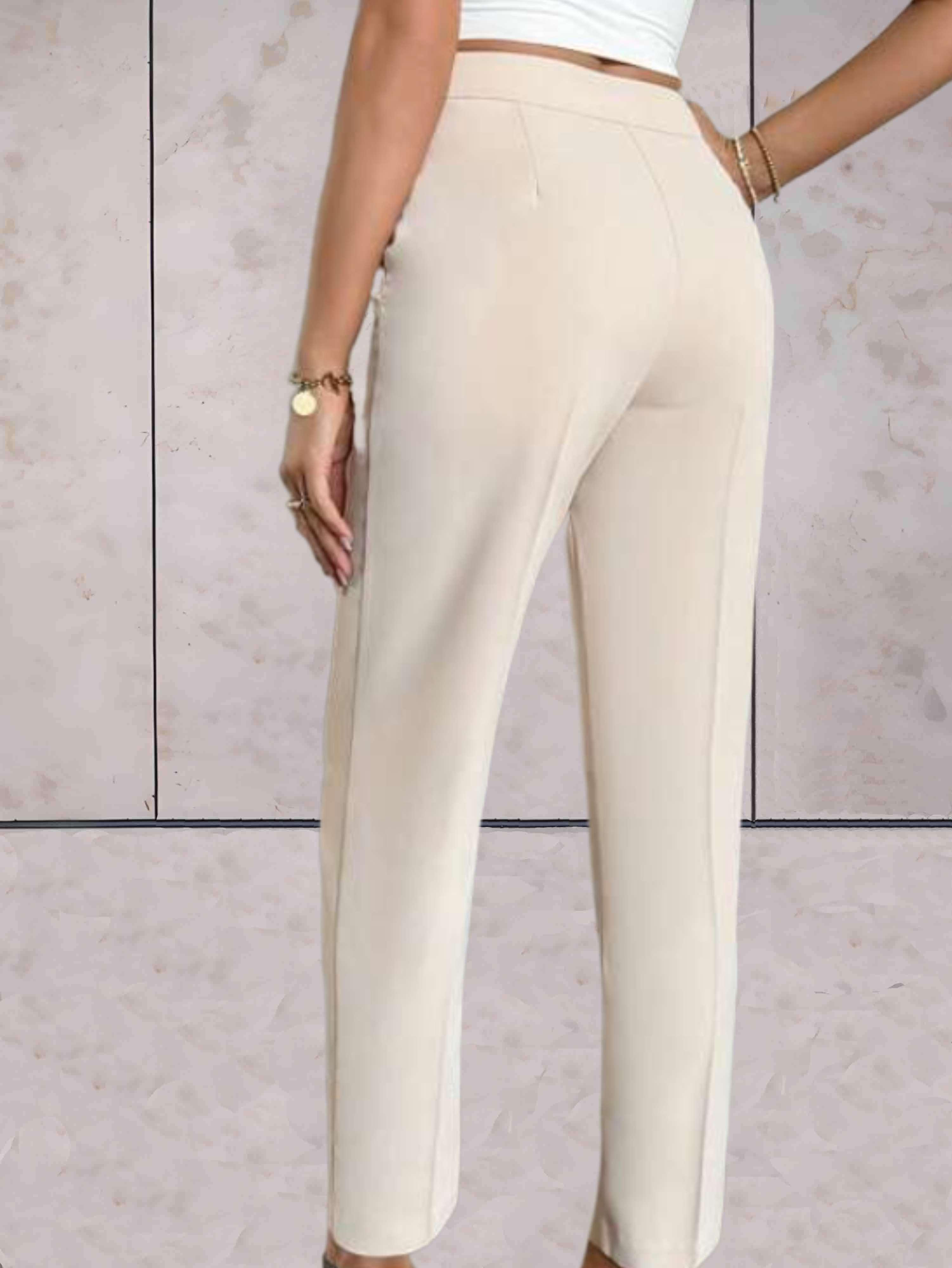 Franciene - Effen en chique broek met hoge taille mooi aansluitend met lijndesign op de pijpen - Sky-Sense