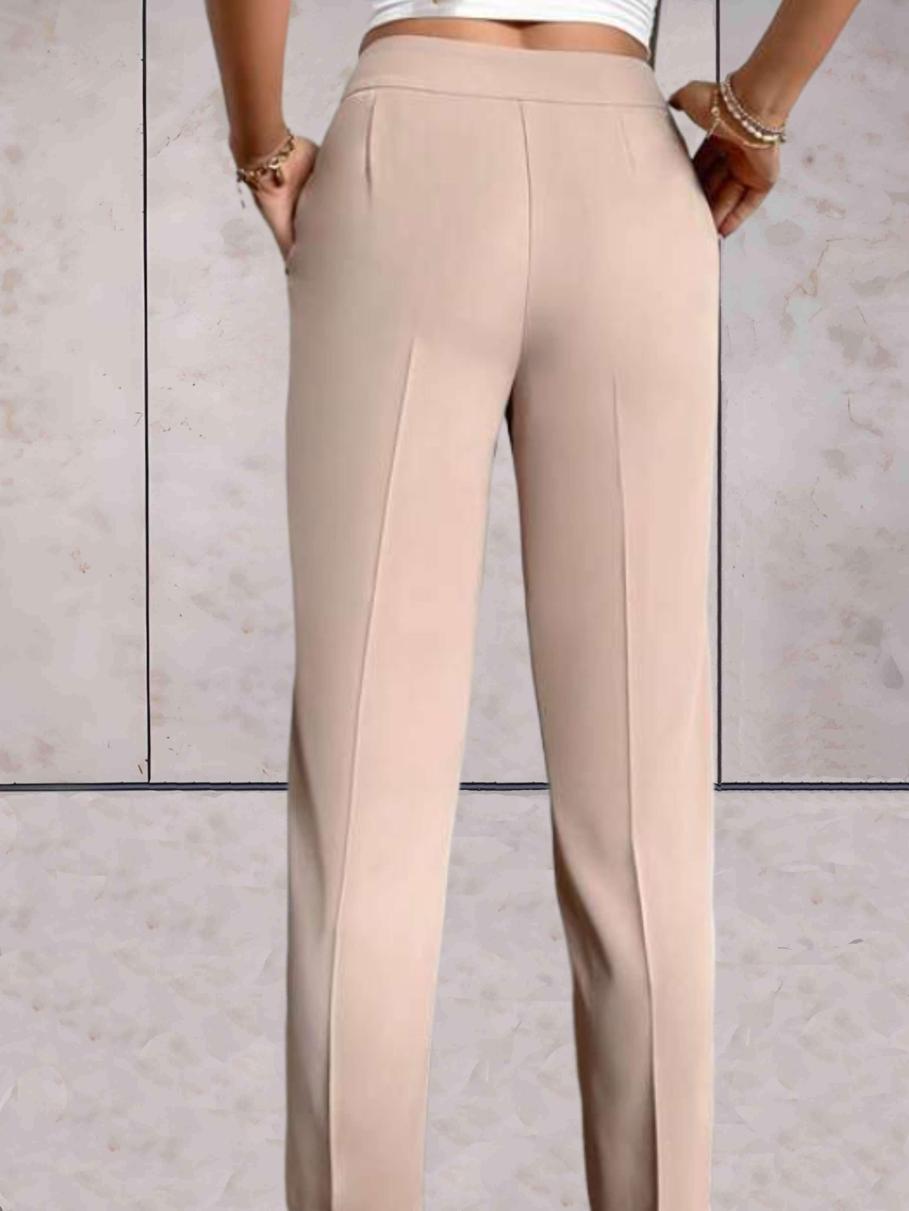 Franciene - Effen en chique broek met hoge taille mooi aansluitend met lijndesign op de pijpen - Sky-Sense