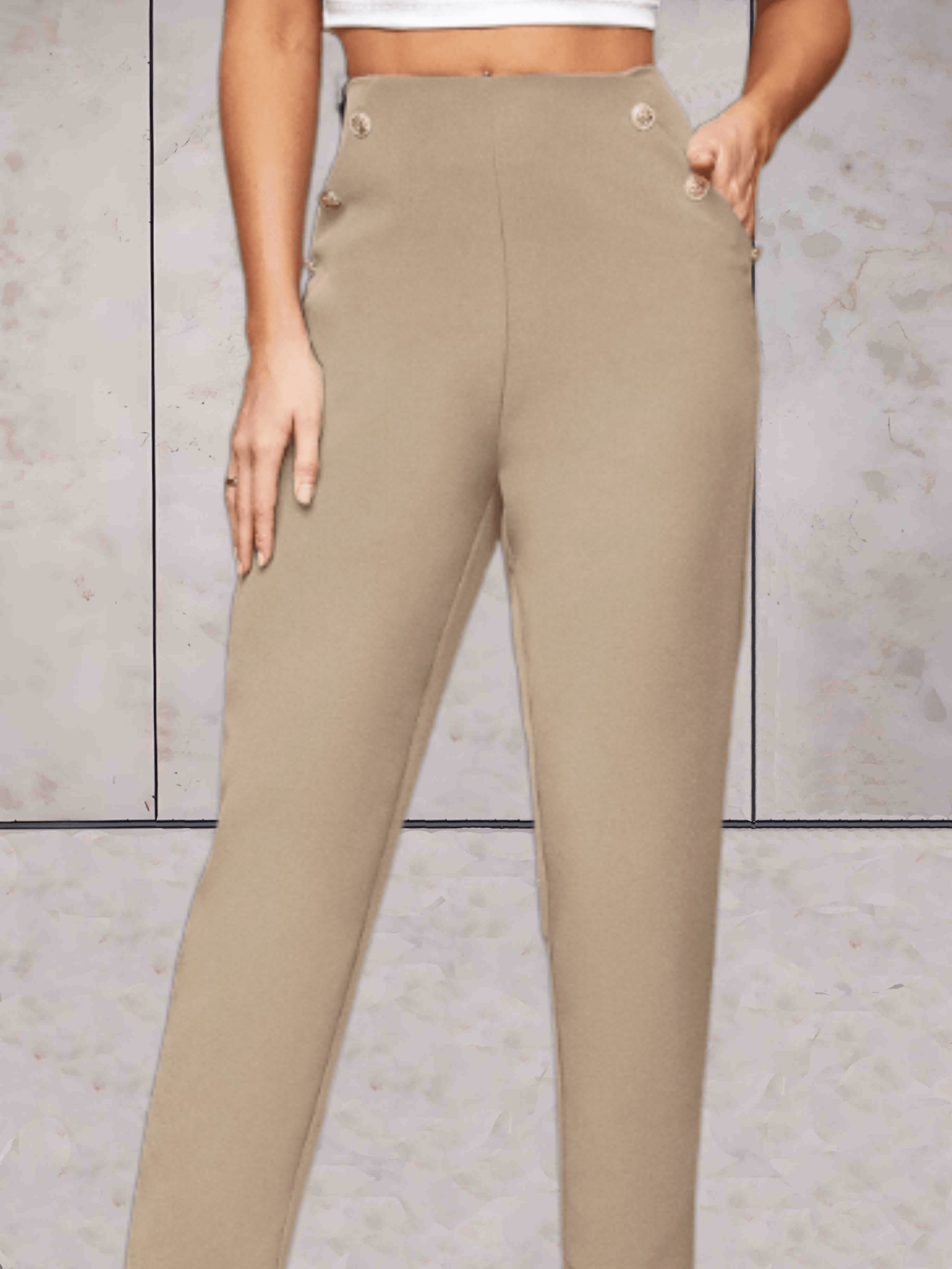 Hazela - Slim fit broek met hoge taille en knopen aan de zijkant - Sky-Sense