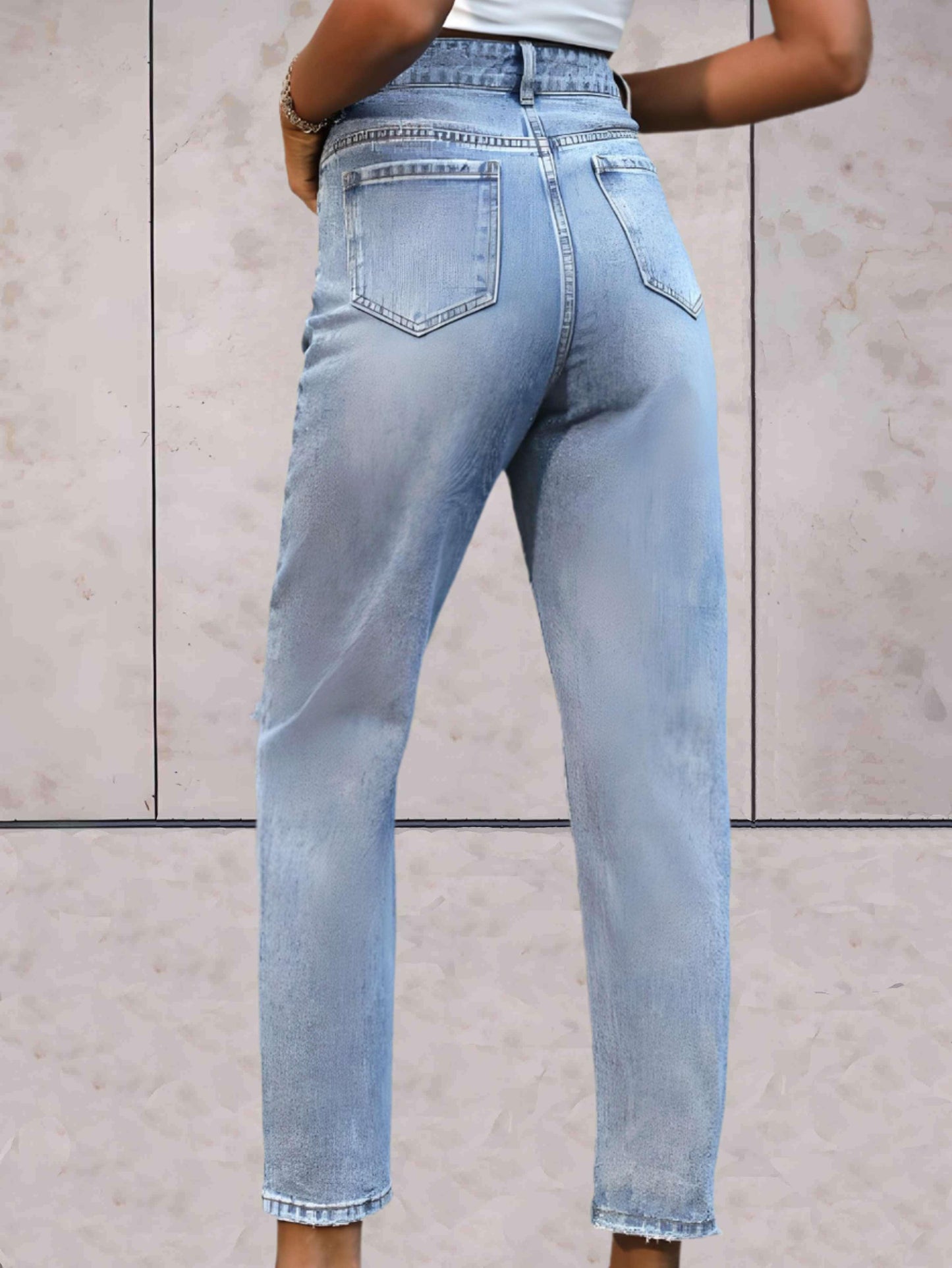 Jada - Enkellange gescheurde jeans met semi-vervaagd dessin - Sky-Sense