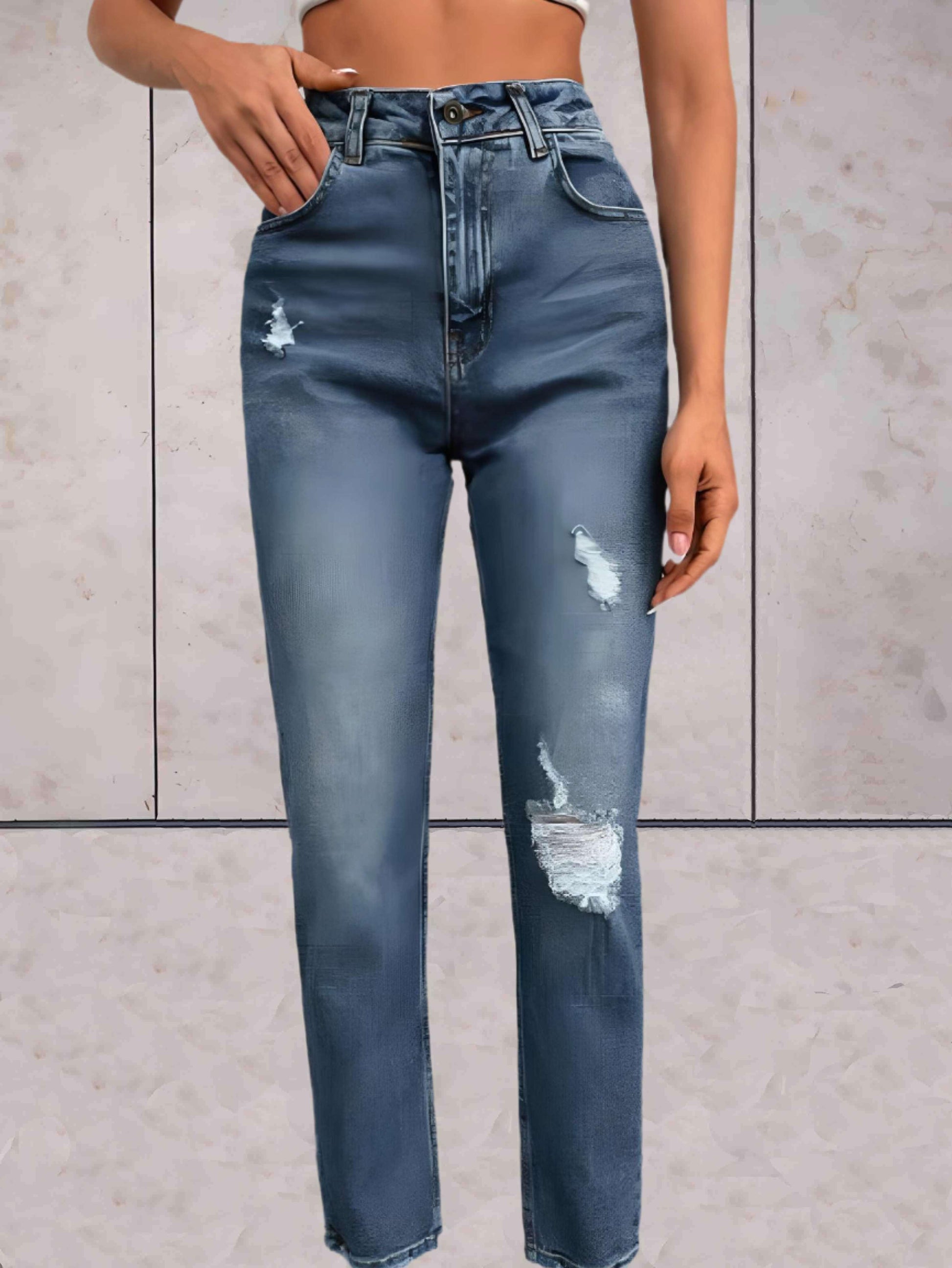 Jada - Enkellange gescheurde jeans met semi-vervaagd dessin - Sky-Sense
