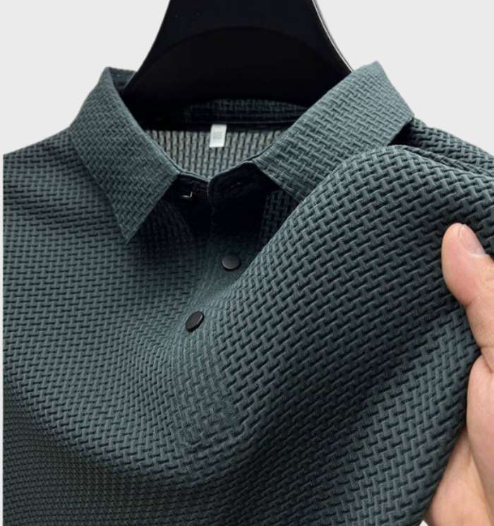 Kobe - elegant en ademend, effen zijden poloshirt met korte mouwen voor mannen met knoopsluiting