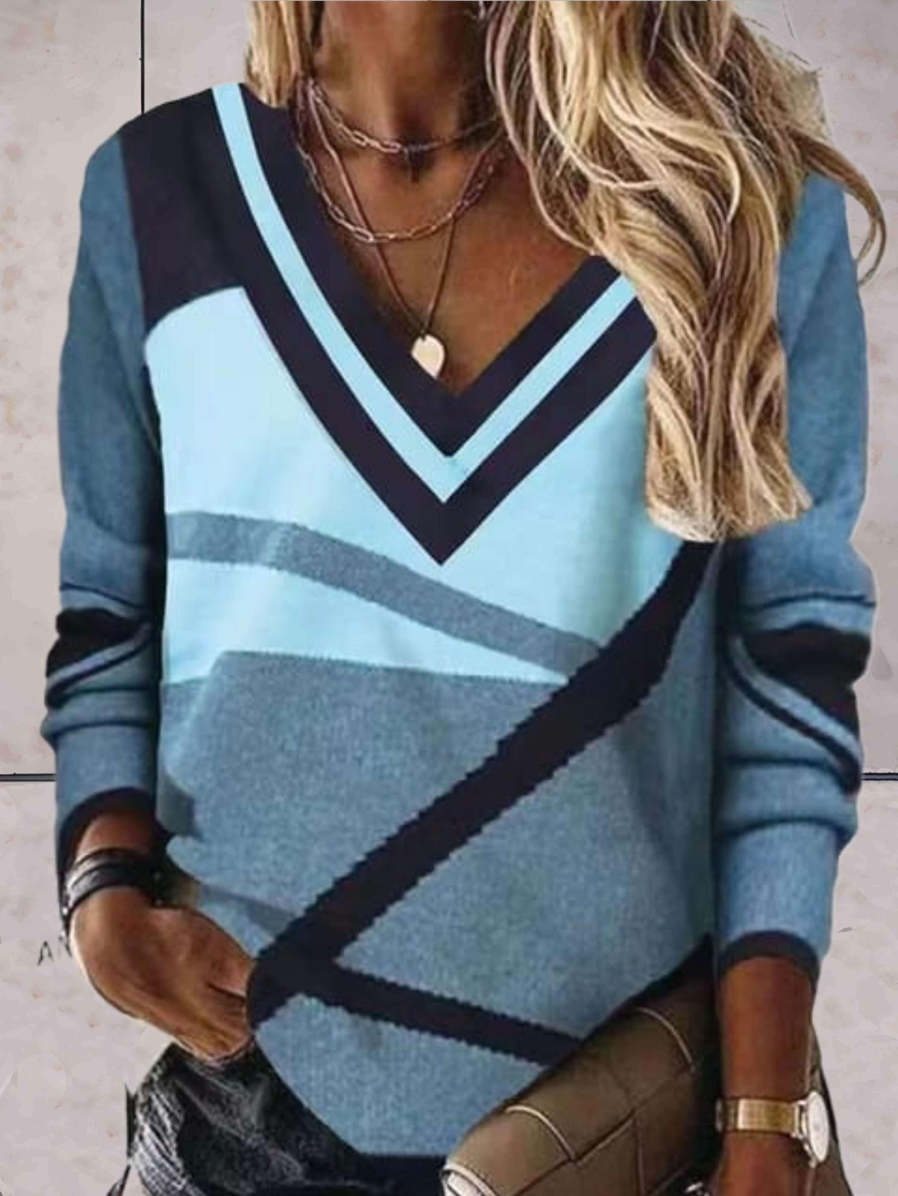 Lette - kleurcontrasterende pullover met V-hals voor casual wear - Sky-Sense