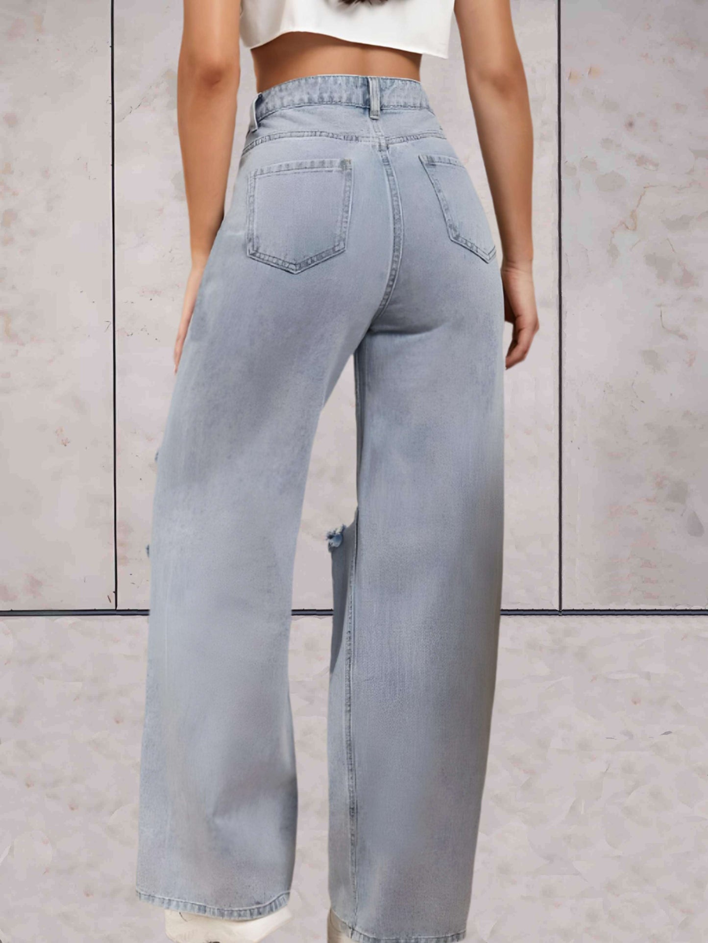 Lexie - Ripped jeans met hoge taille en wijde pijpen