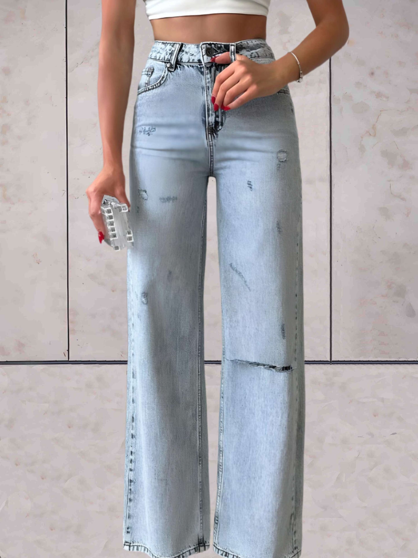 Lexie - Ripped jeans met hoge taille en wijde pijpen