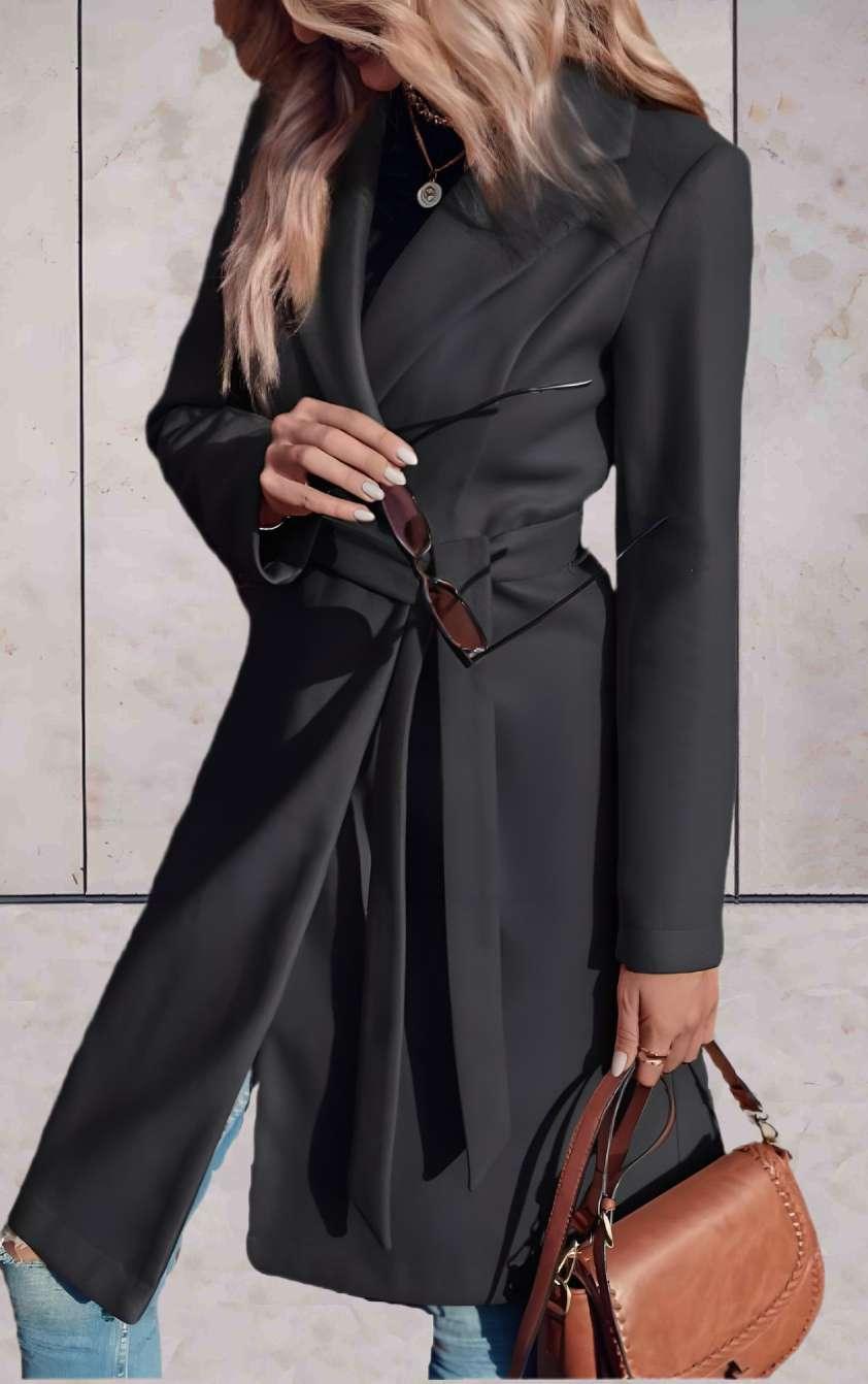 Lissy - Lange stijlvolle jas voor mode met knoopontwerp met dikke touwtjes aan de zijkant - Sky-Sense