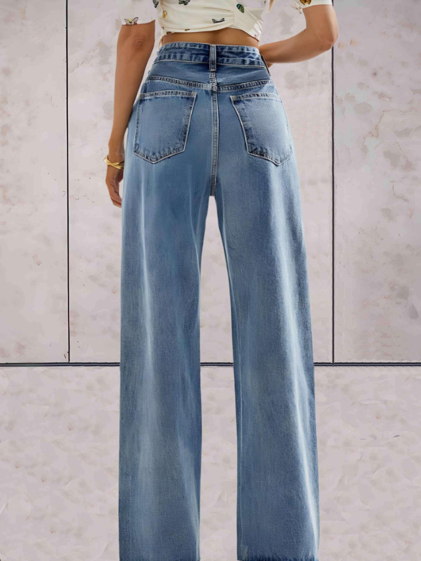 Lydia - Hoog getailleerde langwerpige classy jeans met wijde pijpen - Sky-Sense
