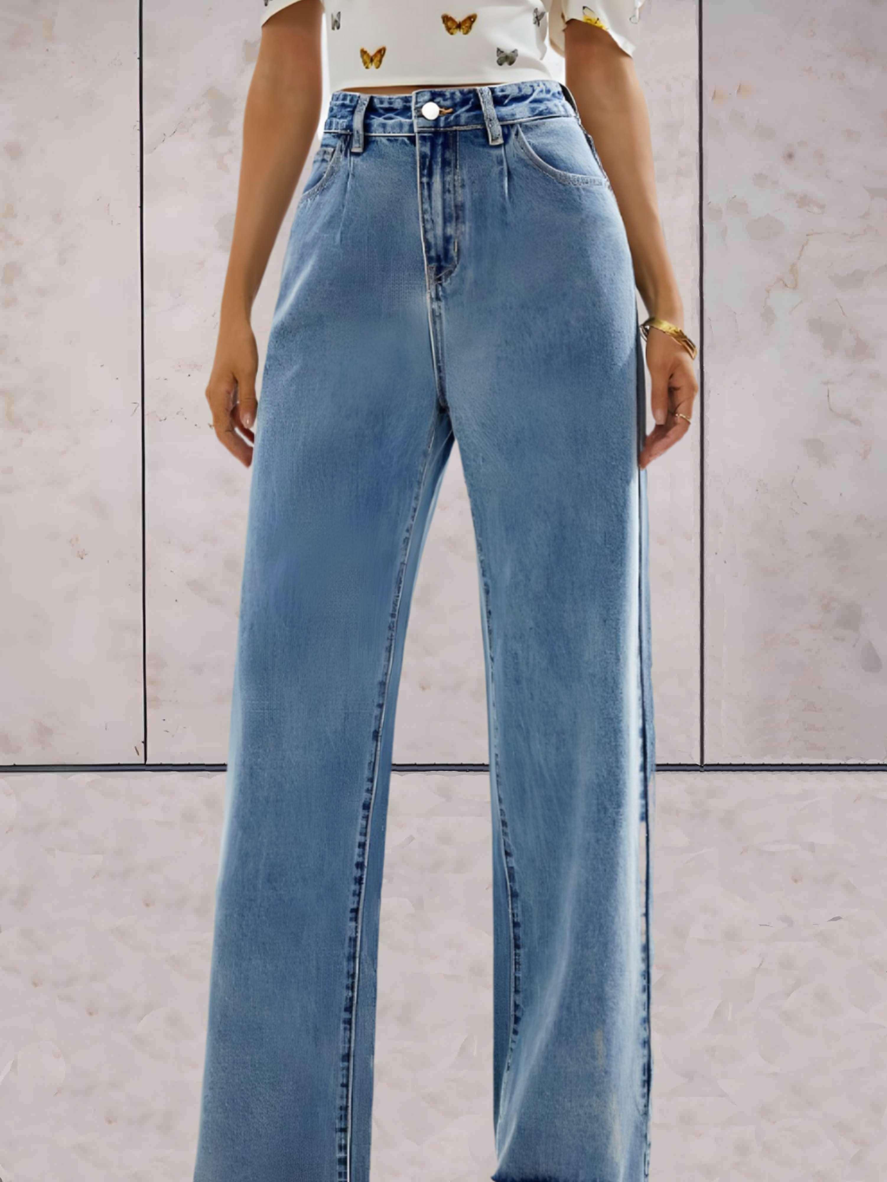 Lydia - Hoog getailleerde langwerpige classy jeans met wijde pijpen - Sky-Sense