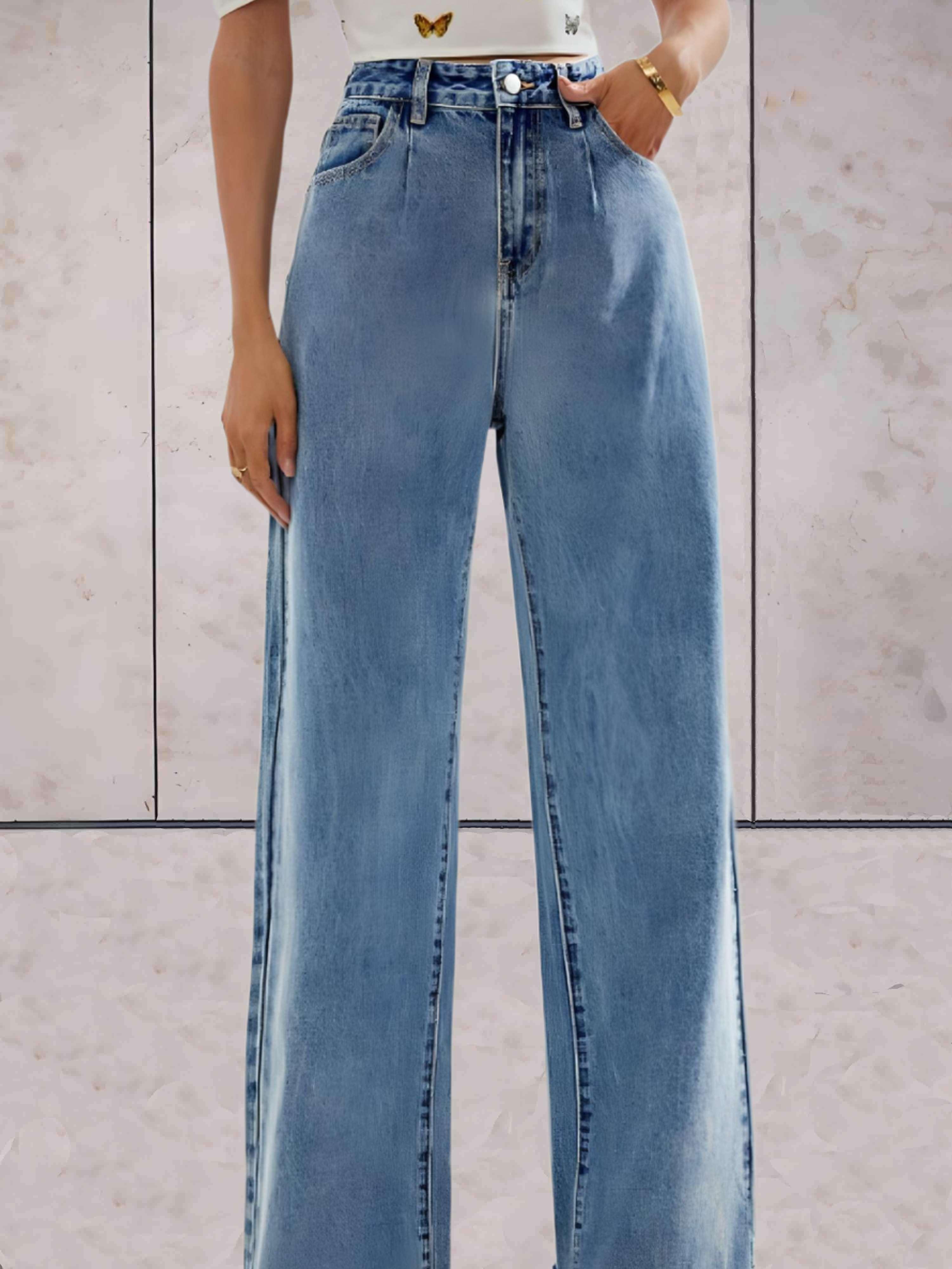 Lydia - Hoog getailleerde langwerpige classy jeans met wijde pijpen - Sky-Sense