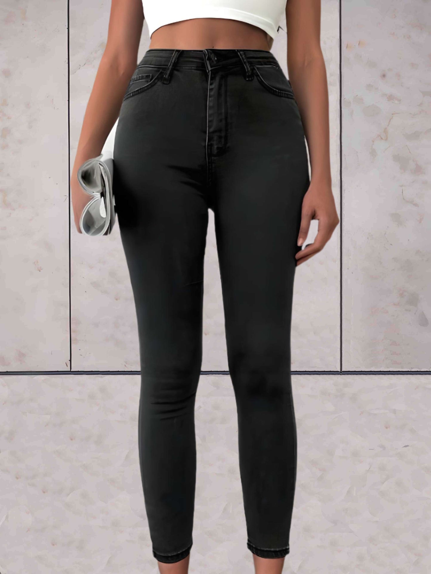 Mila - High-waisted nauwsluitende denim jeans enkel lengte