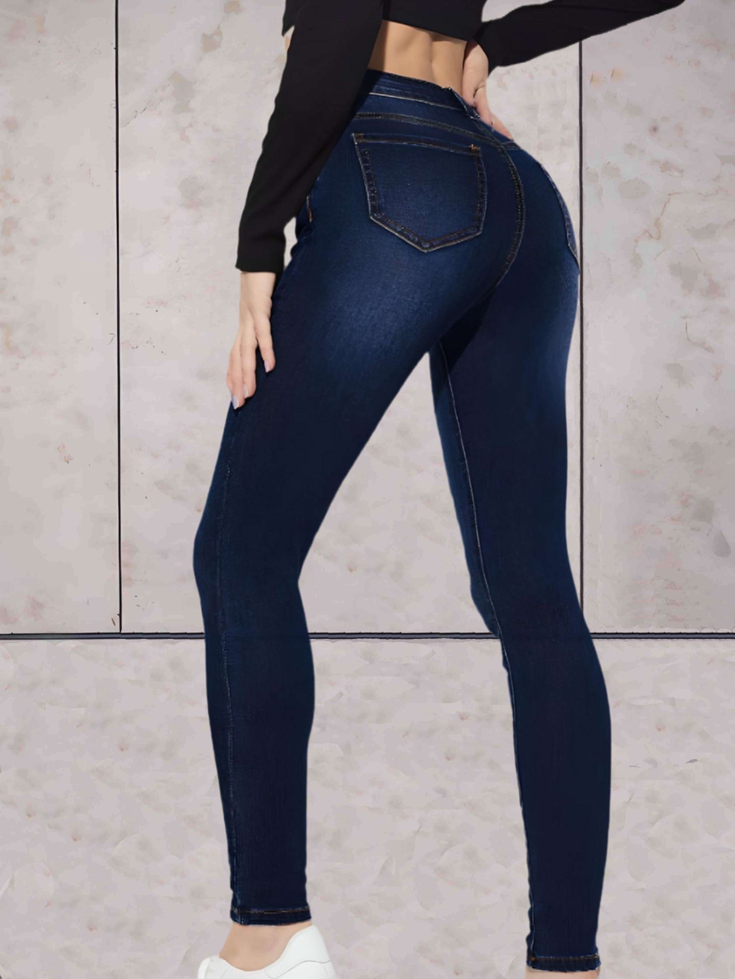 Mila - High-waisted nauwsluitende denim jeans enkel lengte