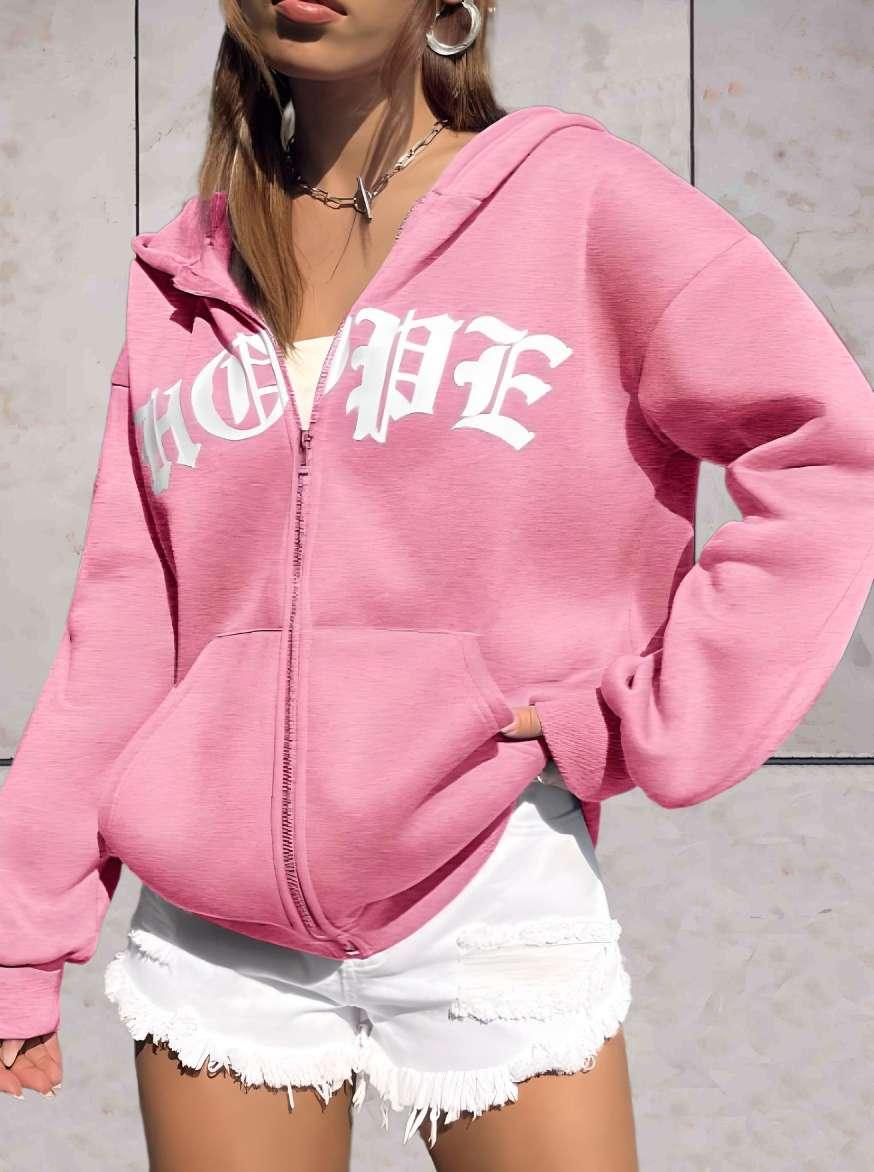 Reese - oversized hoodie met statement print, ingebouwde rits en twee zijzakken - Sky-Sense