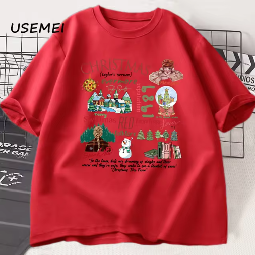 Retro Kerst T-Shirt met Vintage Illustraties - Perfect voor Feestdagen!