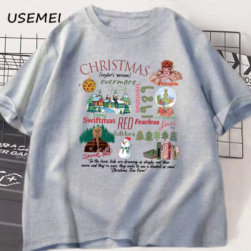 Retro Kerst T-Shirt met Vintage Illustraties - Perfect voor Feestdagen!