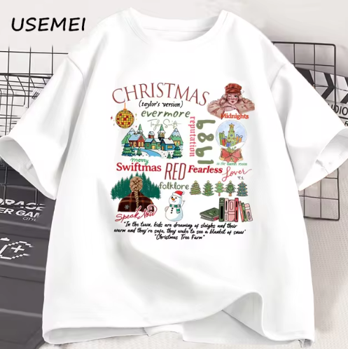 Retro Kerst T-Shirt met Vintage Illustraties - Perfect voor Feestdagen!