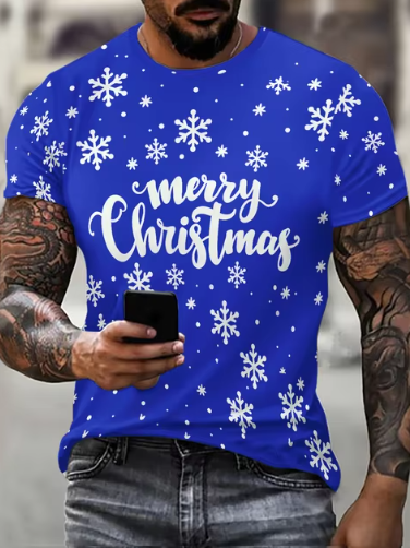 Kerst T-Shirt met Sneeuwvlokken en "Merry Christmas" Opdruk - Stijlvol en Feestelijk!