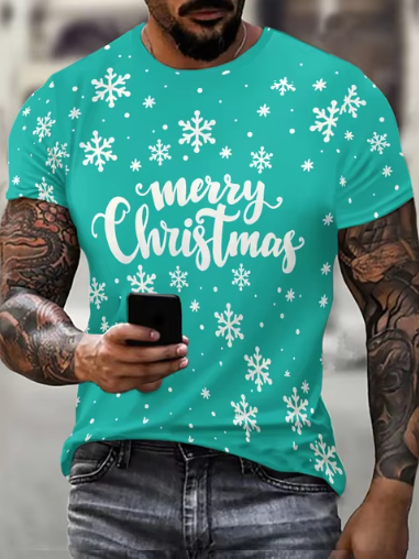 Kerst T-Shirt met Sneeuwvlokken en "Merry Christmas" Opdruk - Stijlvol en Feestelijk!