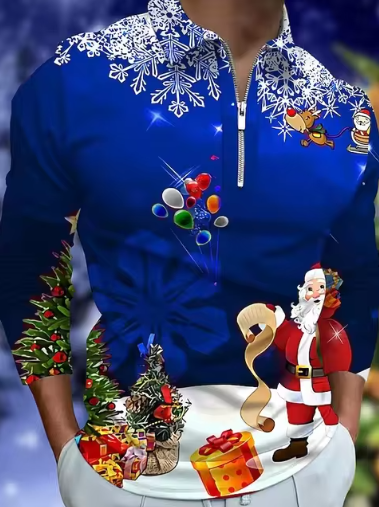 Kerstmis Heren Sweater - Stijlvolle Rode Trui met Feestelijke Print en Ritssluiting