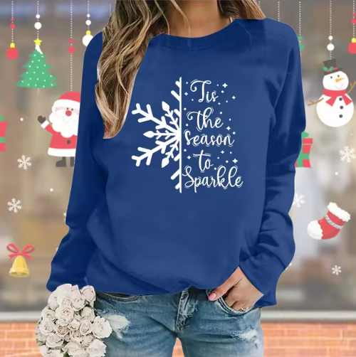 Kerst Sweater Dames – 'Tis the Season to Sparkle' – Kersttrui met Sneeuwvlok Design