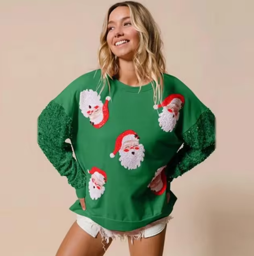 Kersttrui Dames – Santa Claus Print – Feestelijke en Comfortabele Sweater