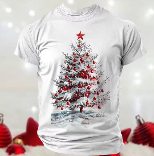 Kerst T-shirt met Feestelijke Kerstboomprint - Comfortabel & Stijlvol in Rood