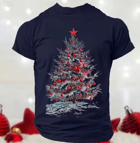 Kerst T-shirt met Feestelijke Kerstboomprint - Comfortabel & Stijlvol in Rood