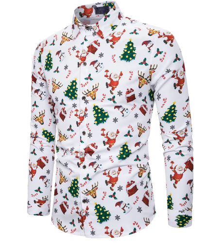 Kerst Overhemd Heren - Feestelijke Santa Print - Slim Fit - Perfect voor de Feestdagen