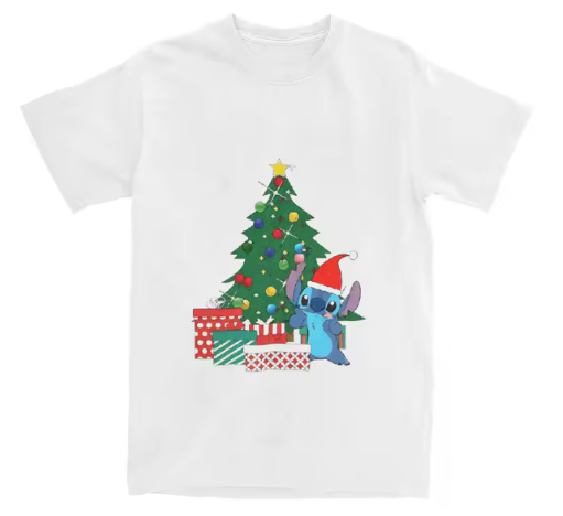 Kerst T-shirt Heren  | T-shirt met Kerstboom, Cadeautjes & Cartoonfiguur