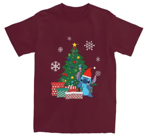 Kerst T-shirt Heren  | T-shirt met Kerstboom, Cadeautjes & Cartoonfiguur