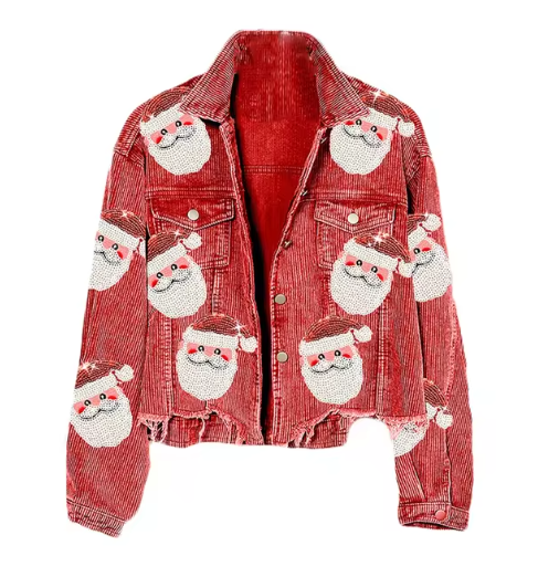 Kerstjack met Santa Claus Design - Trendy Corduroy Stijl voor de Feestdagen!