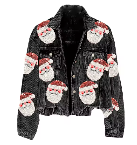 Kerstjack met Santa Claus Design - Trendy Corduroy Stijl voor de Feestdagen!