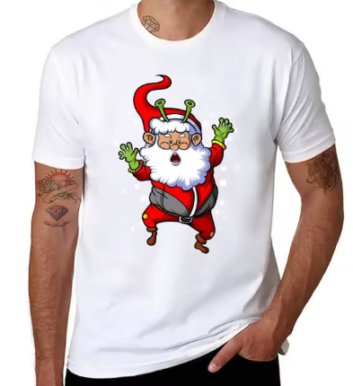 Kerst T-shirt Heren - Rode Santa Alien Print - Grappig en Uniek Feestshirt