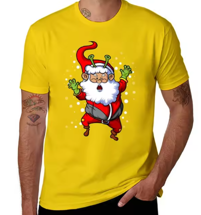 Kerst T-shirt Heren - Rode Santa Alien Print - Grappig en Uniek Feestshirt