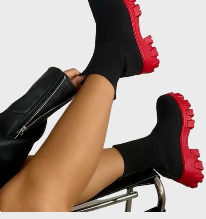 Tanya - comfortabele en rekbare veterloze halfhoge laarzen voor dames met dikke zolen