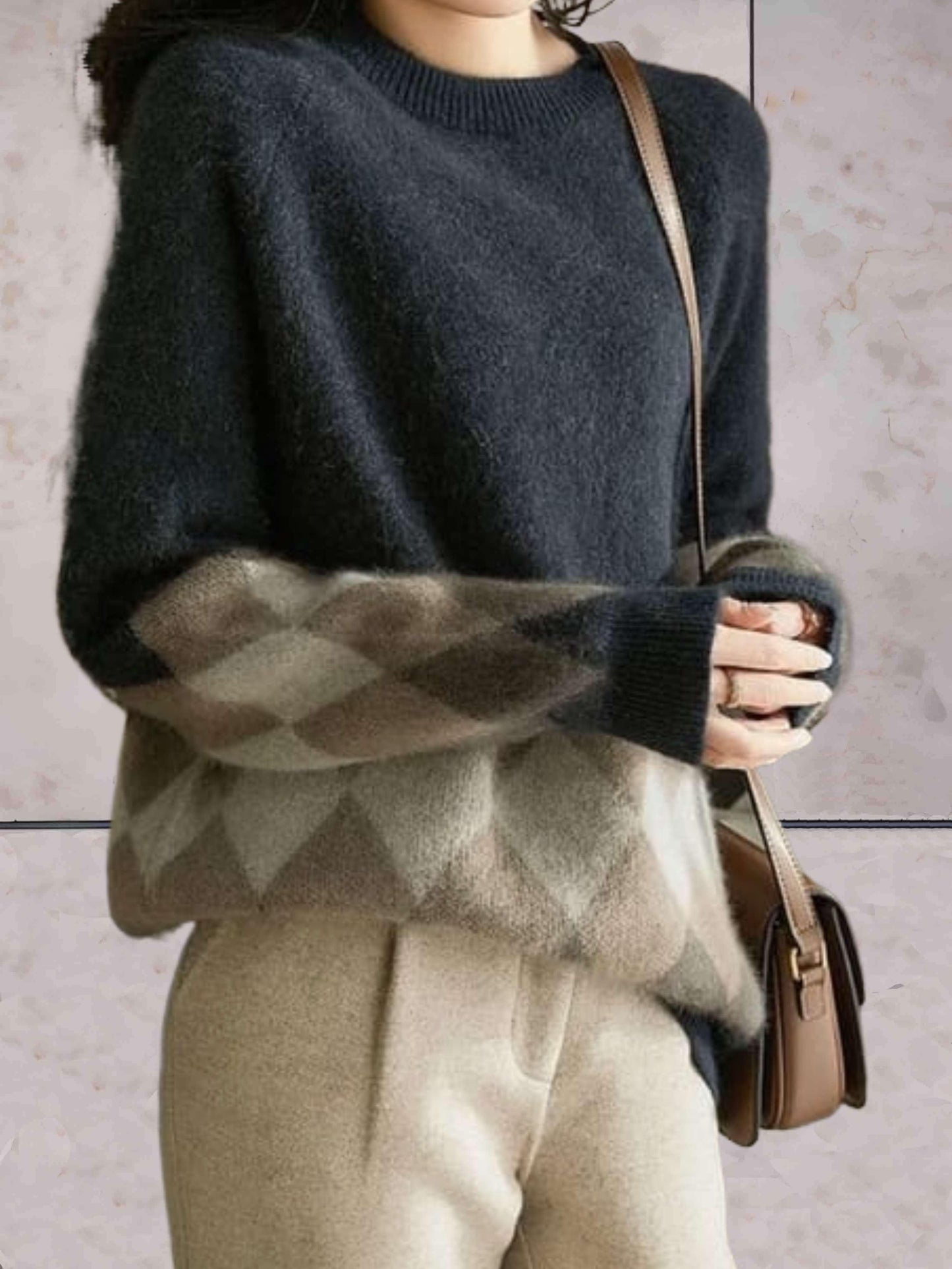 Wina - Oversized gebreide trui in contrasterende kleuren met een ronde halslijn - Sky-Sense