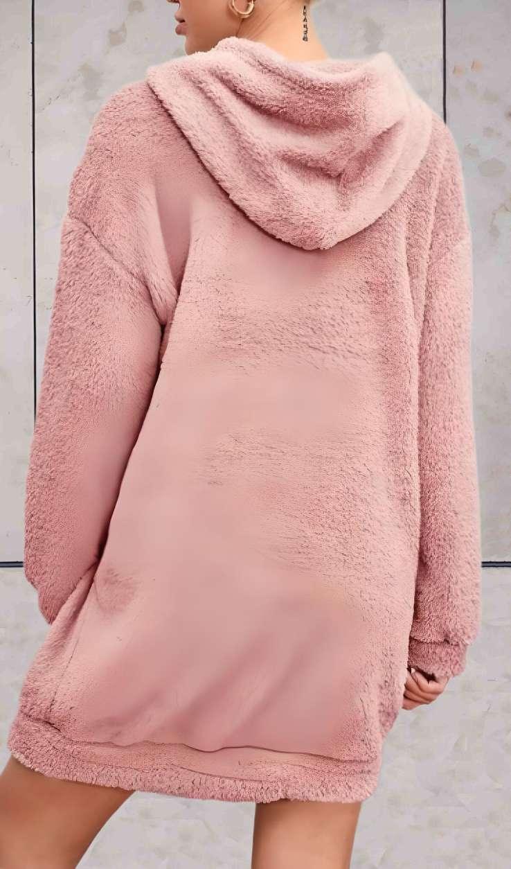 Aitana - lange comfortabele warme hoodie jurk-achtig in kleur nude roze - Sky-Sense