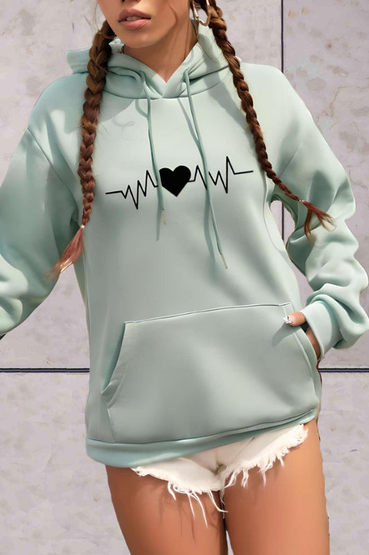 Amarie - comfortabele oversized hoodie met opdruk hartslag op voorkant en zak - Sky-Sense