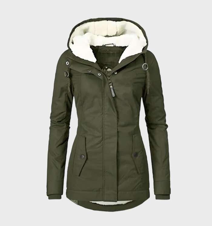 Anna -Dik en warm leren jack met capuchon, fleece voering, zakken en ritssluiting - Sky-Sense